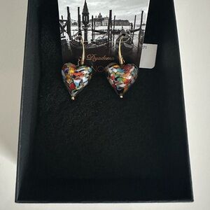 Red and Blue Heart Earrings with Glass Beads